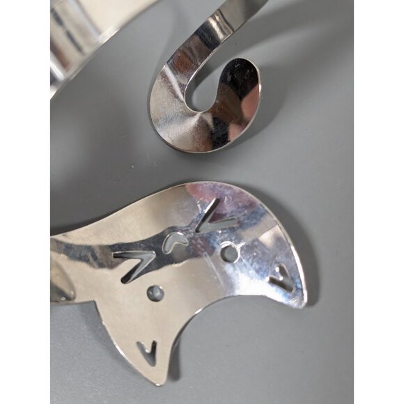 Silver Tone Cat Bypass Wrap Statement Cuff Bracelet Bold 8.5 inch - Picture 7 of 9